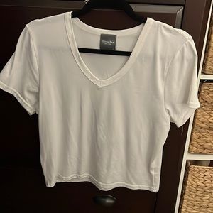 White Olivia Rae Crop V-Neck Tee